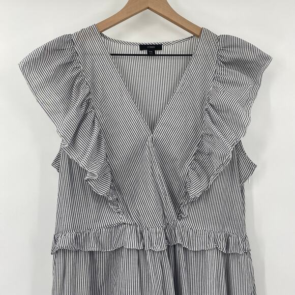 J Crew Tiered Cotton Voile Sundress Ruffled Striped Midi Dress White Gray XXL - Picture 4 of 9